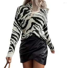 Women's Sweaters Zebra Knitted Fashion Round Neck Long Sleeved Warm Loose Sweater Autumn Winter Street Hippie Clothing For Women