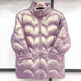 Women's Jackets Fashion Women Bright Pink Jacket Winter Warm Coats Shiny Parkas Zipper Waterproof Clothing Ladies Coat 2024