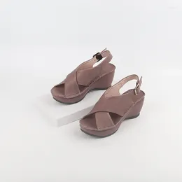 Sandals Full Leather Cross Comfort Retro Simple Temperament Handmade High Heel Cowhide Slope Women