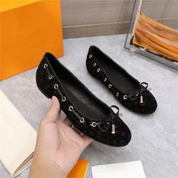 Leather Patchwork Bow Tie Flat Loafers Ballet Flats Dress for Women Autumn Designer