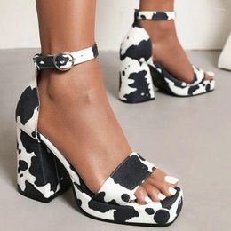 Sandals Chic Cow Skin Print Pattern Open Toe Platform Fashion Woman Summer Shoes Chunky High Heeled Women Heels Designer