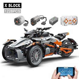 Blocks 1228Pcs City Technical APP Remote Control Locomotive Motorcycle Building Block MOC Motorbike Bricks Model Boy Toy for Kids Gifts 240120