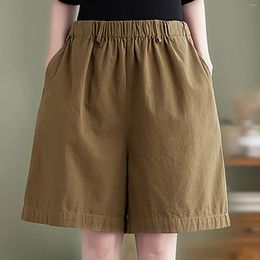 Women's Shorts Women Cotton Casual A-Line Pockets Elastic Waist Wide Leg Solid Cargo Cropped Short Pants Mujer Spring Summer Cortos