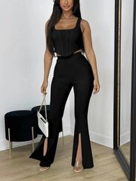 Women's Two Piece Pants Women's Set Tank Crop Tops And Wide Leg Elegant Tracksuit Sweatsuit Fitness Outfits