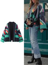 Women's Jackets Winter Long Sleeve Printed Jacket Fashion Elegant Geometric Pattern Casual Loose Retro Street