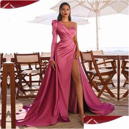 Basic & Casual Dresses Prom Wedding Party Dresses Women Evening Elegant Y One Shoder Backless Satin Pleated Side Split Loose Long Max Dhzwl