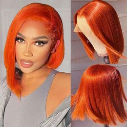 Ginger Orange Short Bob Lace Front Human Hair Wigs Orange Straight for Women Brazilian Straight Bob Ombre Coloured Remy Hair Wigs