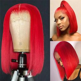 13x1 Lace Red Short Bob Wig Human Hair Straight Short Bob Lace Wigs for Black Women Brazilian Human Hair baby hair Clearance Wig