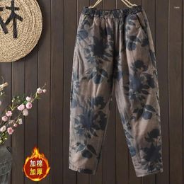 Women's Pants Large Size Fashionable Women Autumn Winter Clothes Slim Versatile Straight Leg Retro Print Harem Cotton Trousers Z4167