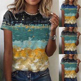 Women's Blouses Spring Summer Print O Neck Tops Short Sleeve For Women Dressy Casual Ladies Tee T Shirts Blusas Holiday Work Wear