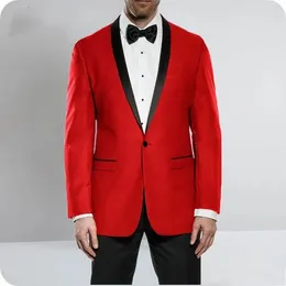 Men's Suits Bright Red Blazer Black Pants 2 Piece One-Button Shawl Lapel Single Breasted Casual Elegant Outfits Office Clothing