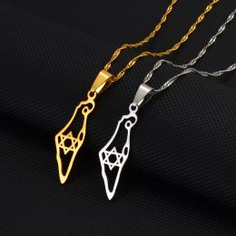 3.5CM 14k Yellow Gold Israel Map Pendant Necklaces Women ,Silver Color/Golden Color Jewelry