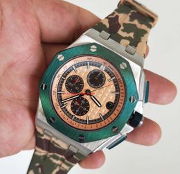 Classic 2 style Super Quality men watches 44mm Dial Luminous Auto Date camouflage Rubber strap multi-function VK quartz movement Chronograph Premium Men's Watches