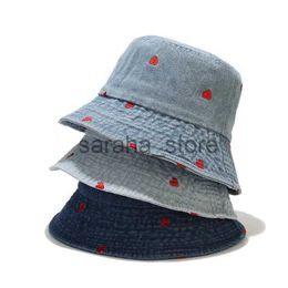 Wide Brim Hats Bucket Hats Fashion Women Men Washed Denim Solid Vintag Bucket Hats Lady Male SprSummer Autumn Panama Fisherman Cap Hat For Women Men J240120