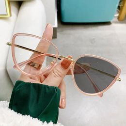 Sunglasses Matte Cat Eye Pochromic Glasses Flat Suitable For Girls Metal Legs Minimalist Finished