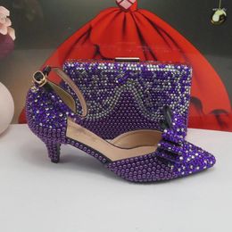 Dress Shoes BaoYaFang Arrival Purple Pearl Bridal And Bag Set Woman Party Big Size Ankle Strap Buckle High Pumps