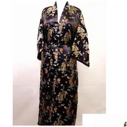 Men'S Sleepwear Promotion Black Mens Silk Bathrobe Classic Chinese Traditional Printed Kimono Gown Size S M L Xl Xxl Zr14 Drop Delive Dhugl