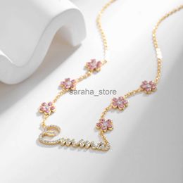 Pendant Necklaces Personalised Rainbow Crystal Name Necklace With Flower Pendant Letters Necklace For Women Custom Stainless Steel Names Jewellery J240120