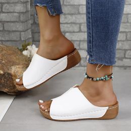 Slippers Open Toe Women's Wedge Sandals White Summer Fashion Breathable Comfortable Woman Buckle Female Footwear Shoes