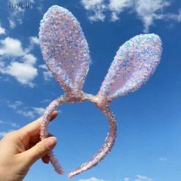 Party Hats Sparkle Bunny Ears Headband for Girl Women Chrsitmas Hair Stick Easter Sequin Rabbit Hairband Nightclub Cosplay Party Head Bands YQ240120