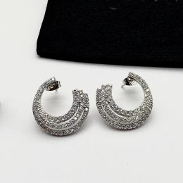 Sparkling luxury stud earrings with full diamonds, multi-layered C-shaped unique design women's earrings 925 silver to modify the shape of the face