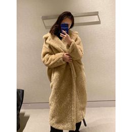 Parkas Coat Cashmere Warm Designer Fashion Winter Women Maxmaras Elegant Teddy Bear Outline Grain Alpaca Wool Shearing Medium Long Camel Hair One Piece B7OA