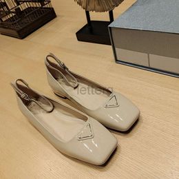 2024 New Designer Spring Shoes Fashion Triangle Square Head Baotou Single Shoes Women's Versatile Commuter Mary Jane Small Leather Haute-couture Letterg