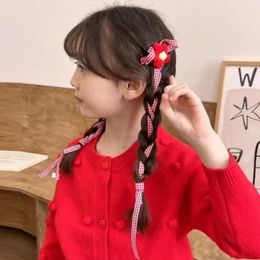 Hair Accessories Sweet Cherry Ribbon Clip Red Plaid Flower Hairpin Plush Ball Cute Duckbill Children