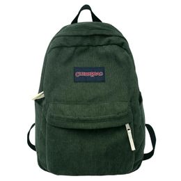 Bags Corduroy Backpacks Solid Color Green School Bags For Teenage Girls Simple Soft Cloth Satchels 100% Cotton Korea Packages