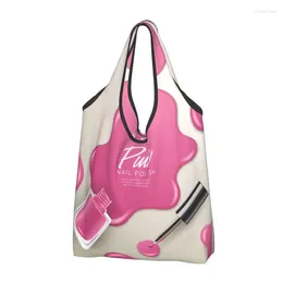 Shopping Bags Reusable Pink Nail Polish Art Women Tote Bag Portable Manicure Manicurist Groceries Shopper