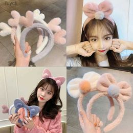 Party Hats Cute Fluffy Headband For Women Sweet Cat Ear Antler Bow Plush Hair Hoop Washing Face Makeup Hairband Hair Jewellery Accessories YQ240120