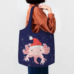 Shopping Bags Custom Axolotl Christmas Canvas Bag Women Durable Large Capacity Grocery Salamander Animal Tote Shopper Handbags