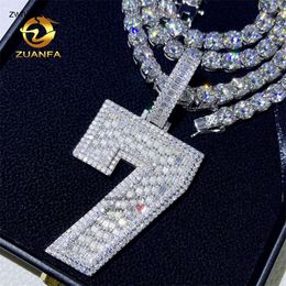 Jewellery designer Diamond Tennis Chain 6.5MM Baguette Custom Iced Out Moissanite Number Pendant Lucky 7HipHop