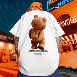 Men's T-Shirts American Retro Funny Bear Short Sleeve T-shirt For Men Summer Cotton Y2K Streetwear T Shirt Oversized Printed Hip Hop Tops J240120
