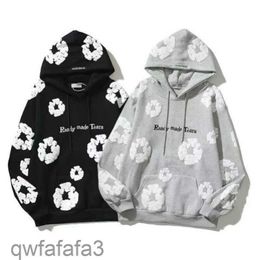 Tears Hoodie Readymade Vintage Cotton Wreath Three-dimensional Foam Kapok Printed Graffiti Loose Embroidery Letter Floral Print 7ZZK