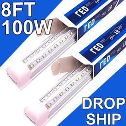 LED T8 Integrated Fixture 8FT 100W Linkable LED Shop Light, LED Ceiling Light and Under Cabinet Light, for Cooler, Garage, Warehouses, Clear Cover 25 Pack usastock