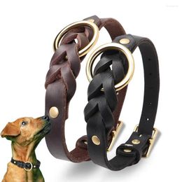 Dog Collars Adjustable Leather Pet Collar For Dogs Made Of Genuine Braided Durable Training And Walking