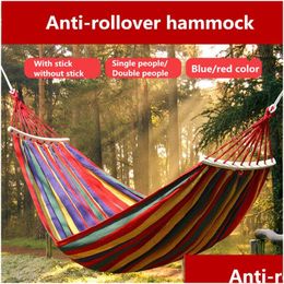 Hammocks Portable Hammock Outdoor Garden Sports Home Travel Cam Swing Canvas Stripe Hang Bed Double Single People Drop Delivery Furnit Dhlpd