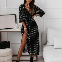 Casual Dresses Women V-neck Half Sleeve Midi Dress High Elastic Waist Side Split Hem Floral Printing Chiffon A-Line Summer