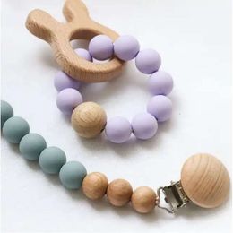 Wooden Toy Baby Pacifier Bite Beech Wood Clip Anti Drop Chain