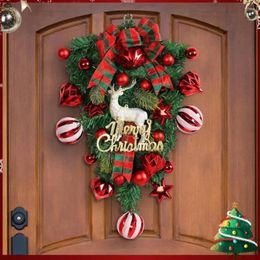 Decorative Flowers Christmas Upside Down Wreath With Reindeer Multifunctional Festival Theme For Door Window Fireplace