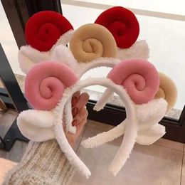 Party Hats Cute Sheep Horn Lamb Ear Soft Fleece Women Headband Makeup Head Band Hair Band for Wash Face Shower Hair Accessories YQ240120