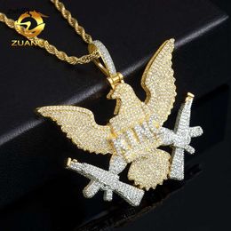 Jewelry designer Unique Design Hip Hop Rapper Charm Necklace Gold Plated Cz Iced King Eagle Pendant HipHop