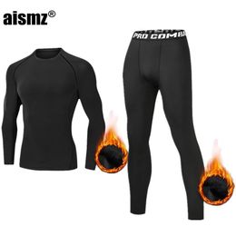 Underpants Aismz Winter Thermal Underwear Men Underwear Sets Compression Fleece Sweat Quick Drying Thermo Lingerie Underwear Long Johns