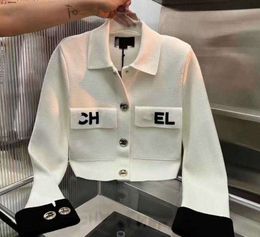 Designer Women's Jackets Top Quality lapel Polo Fashion Chest Pocket slim fit white Embroidery Printed Metal Buckle Knitted Long-sleeved Cardigan 44