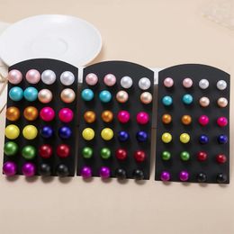 Stud Earrings 12Pairs/set Classic Colourful Simulated Pearl Set For Women 12 10 8mm Ear Jewellery Round Ball Earring Gifts