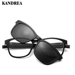 Sunglasses KANDREA 2020 1+5 clip Tr90 Square Women Sunglasses Magnetic Clip Dual Purpose Eyeglasses Fashion Men Eyewear Driving Sun Glasses YQ240120