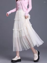 Skirts OHRYIYIE Women Long Tiered Tulle Skirt 2024 Spring Summer Elegant Solid Mesh Midi A Line High Waist Female