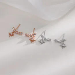 Stud Earrings 925 Silver Needle Star Climber For Women Shiny Zircon Crawler Birthday Gift Jewelry Wholesale Drop