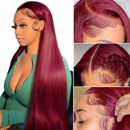 Inch 99j Burgundy Lace Front Wigs Human Hair Pre Plucked 13x4 Straight Wig With Baby 150% Density For Women